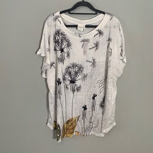 NEW Suzanne Betro White Black Dandelion Print Relaxed Fit Tunic Top 4X